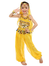 Carnevale Costumi per la danza del ventre 2024 indiani di Bollywood indiani senza maniche in chiffon blu per bambini Halloween