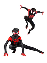 Kids Black Spiderman into the spider verse Lycra Spandex Fabric Unisex Zentai Suit Costumi per tutto il corpo