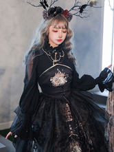 Blusas góticas de Lolita Top negro de Lolita Camisa de Lolita de encaje de manga larga