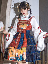 Top stile lolita con lacci a maniche lunghe bianco Ukiyoe in stile cinese