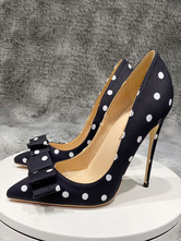 Black High Heels Women Pointed Toe Bow Polka Dot Vintage heels Pumps