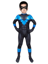 Nightwing Dick Grayson Kid Cosplay Jumpsuit DC Comics Cosplay Costume Black Blue Polyester Superheros Catsuits Zentai