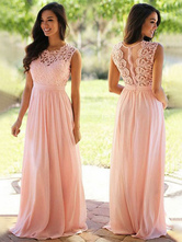 Bridesmaid Dresses Light Pink A-Line Zipper Lace Chiffon Prom Dress Long Pageant Dress Free Customization