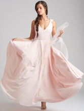 Вечернее платье Розовое трапеция с V-образным вырезом Кружева Длина до пола Кружевные платья для вечеринок
