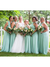 Платья подружки невесты Мятно-зеленая оболочка длиной до пола, спинки из лайкры и спандекса, свадебное платье