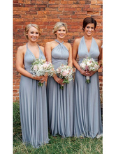 Платья для подружек невесты Синее платье из лайкры и спандекса с открытой спиной, длиной до пола, свадебное платье
