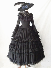 Robe de mariée gothique sombre Lolita OP Palace robe de mariée ensemble de 4 pièces volants blancs à manches longues robes une pièce douce Lolita