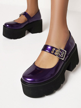 Calzado gótico Lolita Zapatos de Lolita de cuero PU con punta redonda y morado real