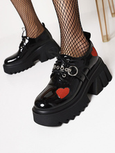 Gothic Lolita Shoes Heart Round Toe PU Leather High Heel Platform Shoes