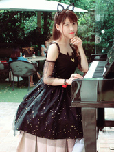 Sweet Lolita JSK Dress Black Polyester Sleeveless Ruffle Daily Casual Lolita Jumper Skirts
