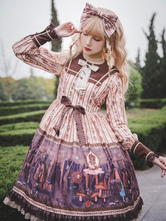Vestido Lolita OP Clássico Infanta Alice Theme Lace Sem Mangas Poliéster Casual Damasco Lolita One Piece Vestidos
