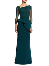 Spirulina Blue Mother Dress Designed Neckline Long Sleeves Sheath Floor-Length Guest Dresses For Wedding Free Customization