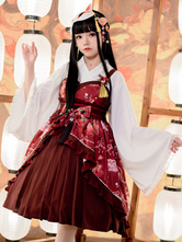 Gonne in maglia Lolita in poliestere senza maniche con volant bordeaux in stile giapponese Lolita JSK