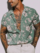 Casual Shirt For Man Turndown Collar Chic Printed Sage Men's Shirts