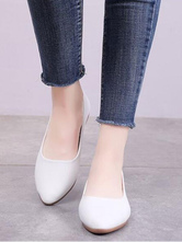 Weiße flache Schuhe für Frauen Pointed Toe Slip-On PU-Leder-Ballerinas