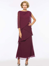 Burgundy Party Dress For Mother Of The Bride Jewel Neck Half Sleeves A-Line Chiffon Pleated Long Wedding Guest Dresses Free Customization