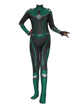 Captain Marvel Mar-Vell Cosplay Costume Dark Green Floral Print Pattern Lycra Spandex Jumpsuit