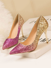 High Heel Party Schuhe Pink Gold Pointed Toe Pailletten Abend Stiletto Heels