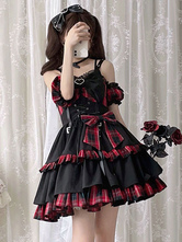 Idol clothes Lolita JSK Dress Red Plaid Pattern Sleeveless Ruffles Bows Lace Up Lolita Jumper Skirt black friday deals 2024