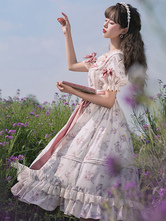 Süßes lolita op kleid Polyester Kurzärmeln Licht Aprikose Lolita Ein Stück Kleid