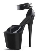 Sandalias sexis para mujer  cuero negro de PU  punta abierta  tacón de aguja  tacón alto  tacones con correa en el tobillo Zapatos de baile de barra