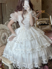 Douce Lolita Jsk Robe sans manches en dentelle Blanc Jupe Lolita Classique