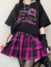 Lolita Bluse für Damen Schwarz Polyester Jewel Kurzarm Lolita T-Shirt