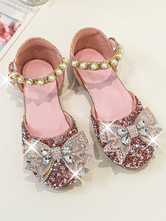 Sapatos de menina flor rosa couro PU strass sapatos de festa para crianças