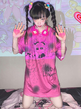 Camicetta Lolita per donna T-shirt Lolita in poliestere a maniche corte con collo gioiello in poliestere rosa