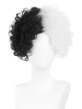 Disney Cartoon Cruella De Vil Cosplay Wig Polyester Fiber Afro Hair Black Cosplay Wigs