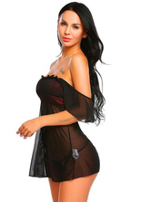 Babydoll Lingerie Babydoll per Donna Pizzo Nero Stampa Floreale Pizzo Backless Sexy