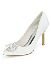 Sapatos de casamento Branco Satin Strass Apoiado Toe Stiletto Heel Bridal Sapatos