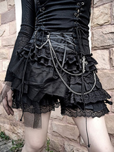 Gothic SK Skirt Black Polyester Cross Lace Lace Up Ruffles Lolita Mini Skirt