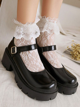 Academic Lolita Footwear Schwarze Lolita Pumps aus PU-Leder mit runder Zehenpartie