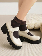 Academic Lolita Footwear ecru weiße Lolita Pumps aus PU-Leder mit runder Spitze
