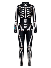 Mono de halloween zentai Mono negro de mujer Leotardo esqueleto Halloween Scary Lycra Spandex Catsuit