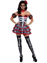 Halloween Costumes For Women Ghost Red Mini Dress Headwear Polyester Lace Holidays Costumes Full Set