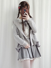 Gris Lolita Manteaux Bows Polyester Top Coat Bow Fall Sweet Lolita Outwears