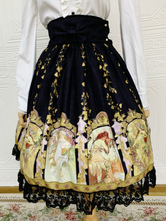 Black Print Synthetic Lolita Skirt for Women Original Design