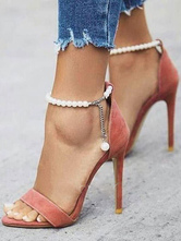 Salmon Ankle Strap Heels Stiletto Prom Heel Sandals for Women