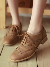 Women's Brown Lace Up Wingtip Brogues Casual Oxfords