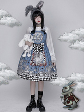 Costumi Sweet Lolita Alice nel Paese delle Meraviglie JSK Gonne maglione in poliestere senza maniche con fiocco azzurro cielo