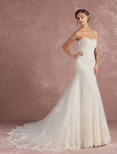 Mermaid Wedding Dress Sweetheart Strapless Bridal Dress Backless Ivory Lace Applique Tulle Luxury Bridal Gown With Train