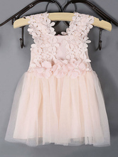 Tutu Flower Girl Dresses Lace Applique Toddler Pageant Dress Peach Beading Short Kids Dinner Party Dresses