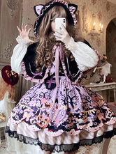 Vestido JSK de Sweet Lolita Poliéster Sin mangas con cordones Volantes Falda estilo jersey de Sweet Lolita negra