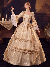 シャンパン レトロ衣装ポリエステル ドレス女性のマリー ・ アントワ ネット衣装ユーロ スタイルの古着