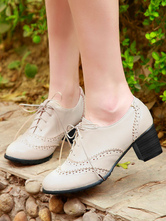 Zapatos oxford blancos para mujer con punta redonda y cordones oxfords