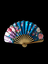 Japanese Blue Floral Print Bamboo Fan