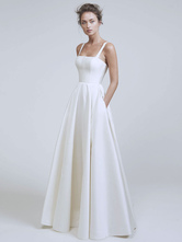Vintage Brautkleid elfenbeinweiß Standesamtkleider Satingewebe ärmellos Vintage Hochzeitskleid