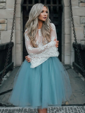 Vestido de novia azul simple Una línea de vestidos de novia de tul de encaje con escote diseñado